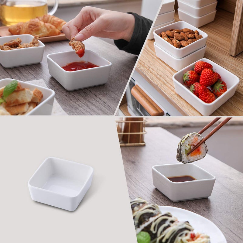 OMAYKEY 3.5 Inch Square Ramekins Set of 10, 6 oz Porcelain Ramekins for Baking, Creme Brulee Dish, Souffle Cups, Appetizer Cups, Dipping Sauce Dish, Custard Dish, Pudding Cups, White - Image 5